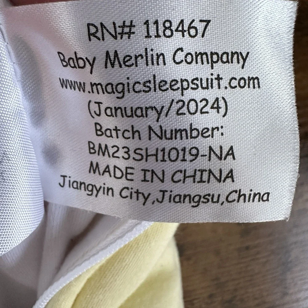 Merlin Sleepsuit Kids Small Yellow Quilted Cotton Swaddle Transition‎